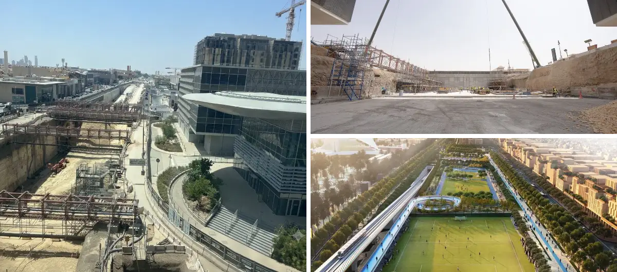 صور جديدة من اخر اعمال الانشاءات للمسار الرياضي في تقاطع نفق الملك عبد العزيز مع طريق الامير محمد بن سلمان