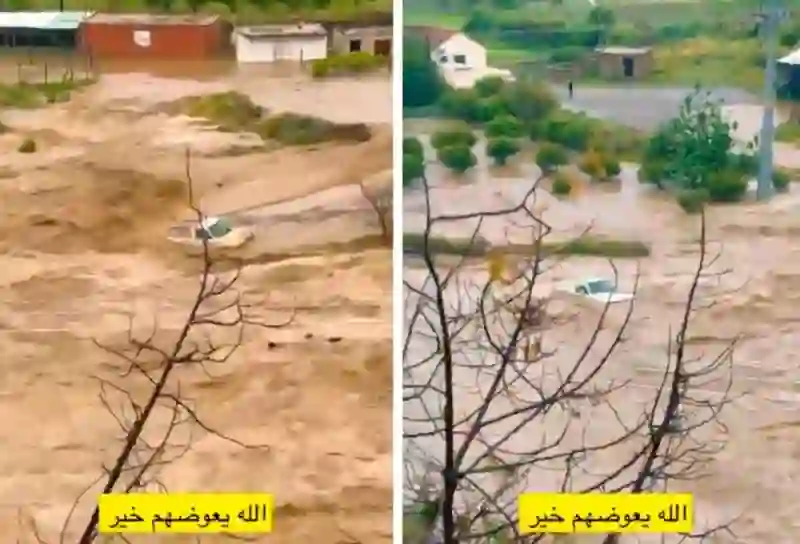 فيديو سيول جارفة تاخذ معاها سيارتين لمزارع وهكذا كانت ردت فعله 