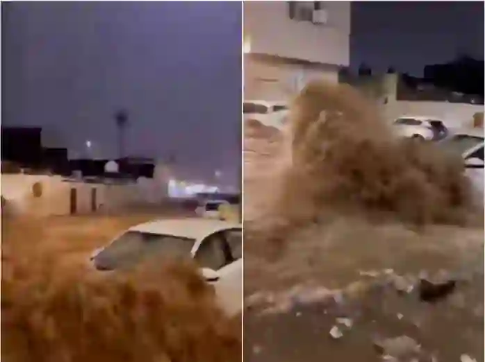 فيديو سيول جارفة تداهم حي سكني شهير في المدينة المنورة وتجرف السيارات وتغمر البيوت 
