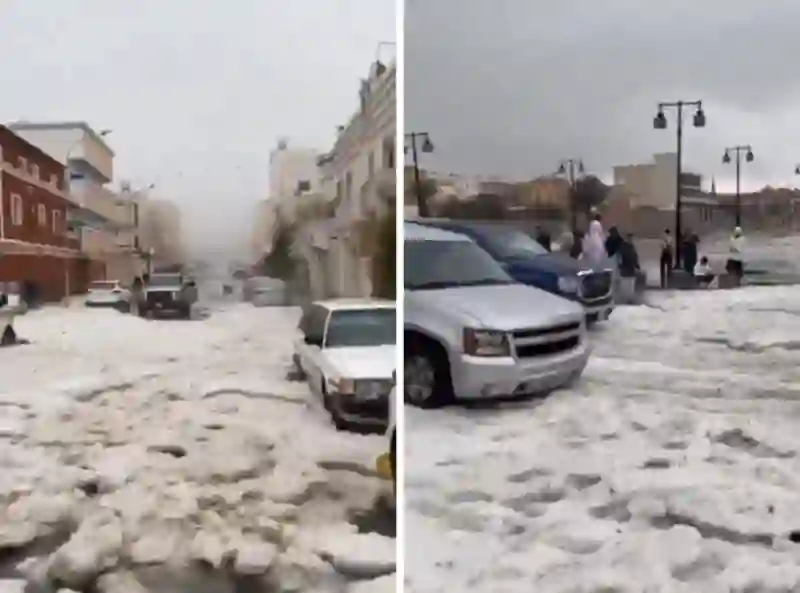 مشاهد رهيبة أبها تغطيها الثلوج بالكامل والغيوم تغطي سماءها 