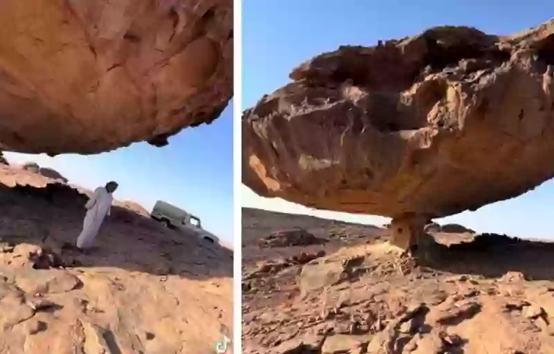 بالفديو: شاهد صخرة تبوك السعودية وسط الصحراء