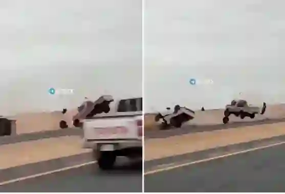 الفيديو الكامل لانقلاب سيارتين جيب شاص جديدة في السعودية بعد تصادم مروع بسبب التفحيط 