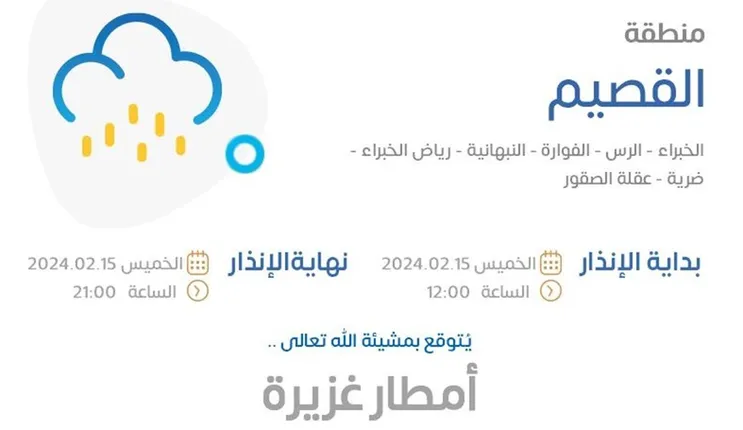 تحذير عاجل من الأرصاد لسكان القصيم حتى هذا التاريخ 