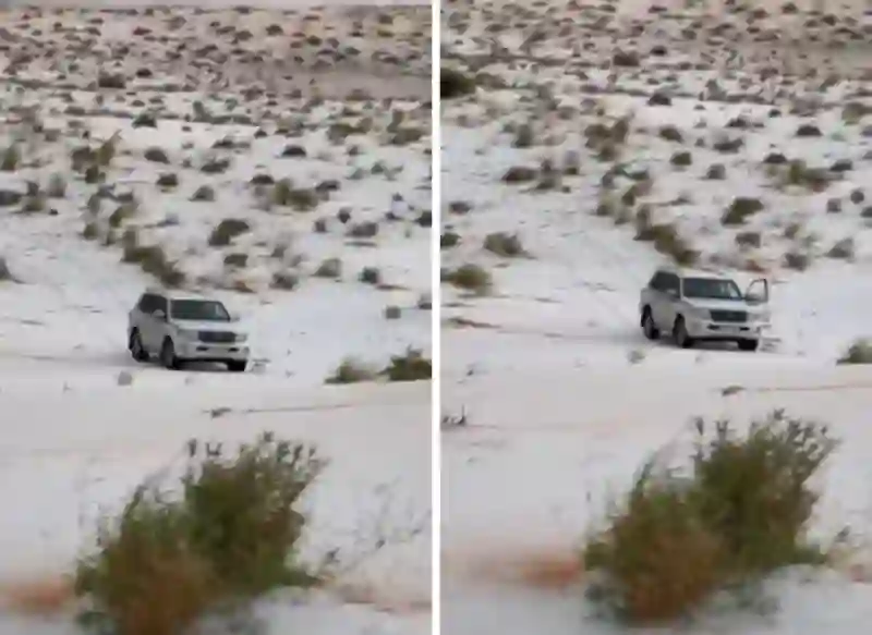 منظر مذهل للثلوج وهي تغطي رمال الصحراء في النفوذ 