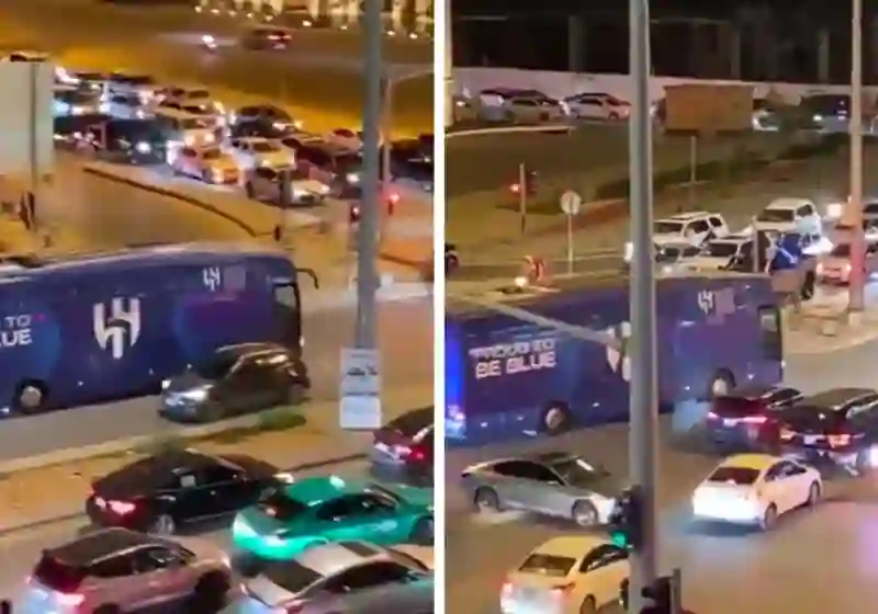 فيديو باص نادي الهلال الرسمي يعكس خط السير ويسبب أزمة مرورية خانقة في أهم شوارع الرياض 